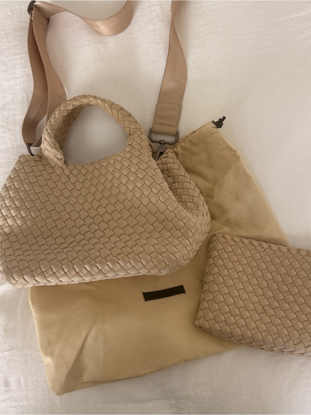 Naghedi Woven Shoulder Bag in Beige/Tan